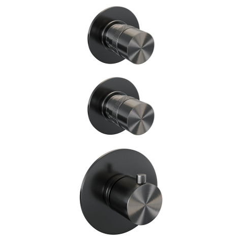Brauer Gunmetal Edition Regendouchesets inbouw - hoofddouche 30cm - Wandarm - met inbouwdeel - Gladde knoppen - handdouche Staaf 1 stand - PVD - geborsteld gunmetal SW715895