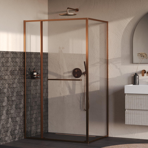 BRAUER Luminis Douchecabine - 120x90x200cm - 3-delig naar binnen draaiend - helder glas - omkeerbaar - incl. glascoating - geborsteld koper PVD SW1580969