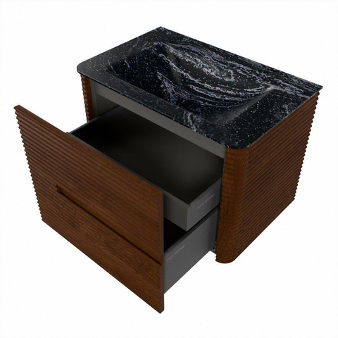 Mondiaz CIRO-DLUX Meuble de salle de bains - 70x45x50cm - Vasque solid surface Lava - 1 cuve au centre - 1 trou de robinet - 2 tiroirs - Ruby SW1531572