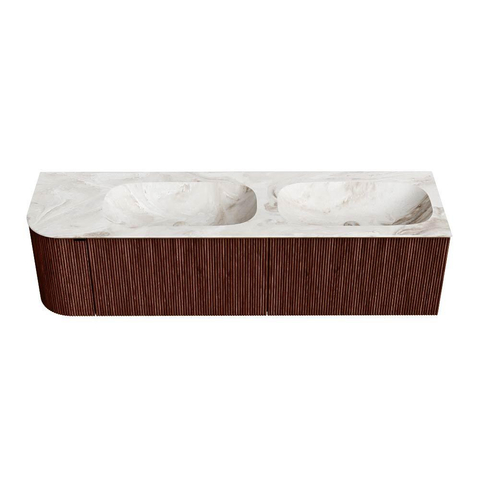 Mondiaz KURVE-DLUX Badkamermeubelset - 165x46x40cm - 2 lade - 1 deur - wastafel solid surface - dubbel / rechts - zonder kraangat - Ruby SW1415693