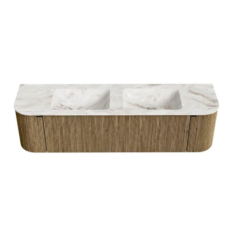 Mondiaz KURVE-DLUX Badkamermeubelset - 170x46x40cm - 1 lade - 2 deuren - wastafel solid surface - dubbel - zonder kraangat - Dusk SW1415012