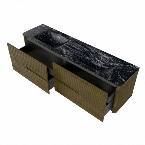 Mondiaz CIRO-DLUX Badkamermeubelset - 180x45x50cm - Solid surface wastafel Lava - 2 wasbak Dubbel - zonder kraangaten - 4 lades - Dusk SW1533070