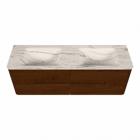 Mondiaz CIRO-DLUX Ensemble de meuble de salle de bains - 150x45x50cm - Plan vasque solid surface Nata - 2 vasques Double - 2 trous de robinetterie - 4 tiroirs - Ruby SW1532052