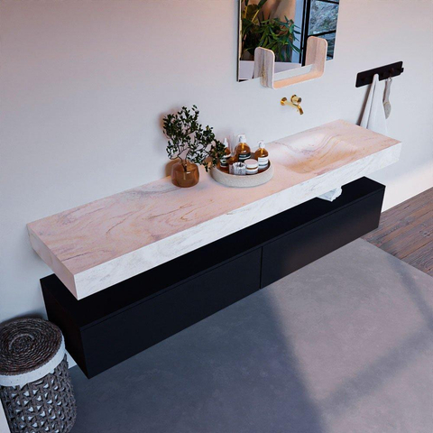 Mondiaz ALAN-DLUX Ensemble de meuble - 200cm - meuble Urban mat - 2 tiroirs - Lavabo Cloud Ostra suspendu - vasque Droite - 0 trous de robinet SW807341
