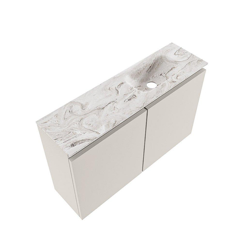 MONDIAZ TURE-DLUX Meuble de toilettes 80 cm Linen. EDEN lavabo Glace position à droite. Avec 1 trou de robinet. SW1103369