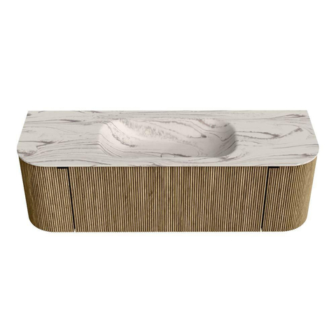 MONDIAZ KURVE-DLUX Meuble de salle de bains 140cm arrondi Gauche + Droite couleur Dusk avec 1 tiroir et 2 portes. Lavabo BIG SMALL Central sans trou de robinet Nata. SW1432384