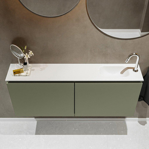 MONDIAZ TURE Toiletmeubel 120x23x50cm met 1 kraangaten 2 deuren army mat Wastafel Eden rechts Solid Surface Wit SW475026