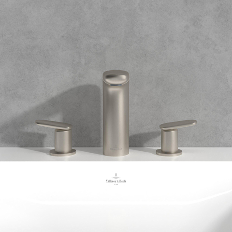 Villeroy & Boch Antao 3 gats wastafelmengkraan - met push open plug - Brushed Nickel (rvs) SW974182