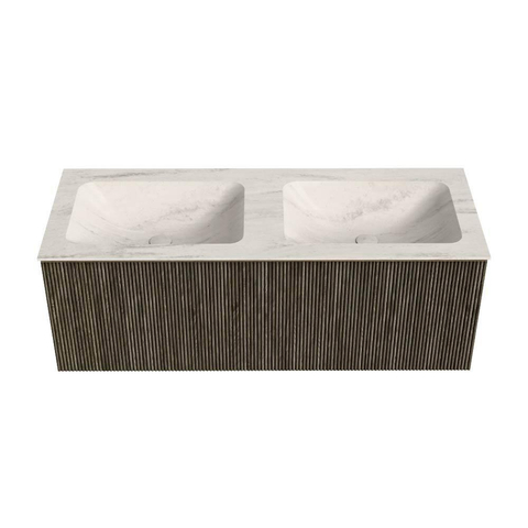 MONDIAZ KURVE-DLUX 120cm badmeubel kleur Shadow met 1 lade en 0 deuren. Wastafel LEAF Dubbel zonder kraangat Meli. SW1431819