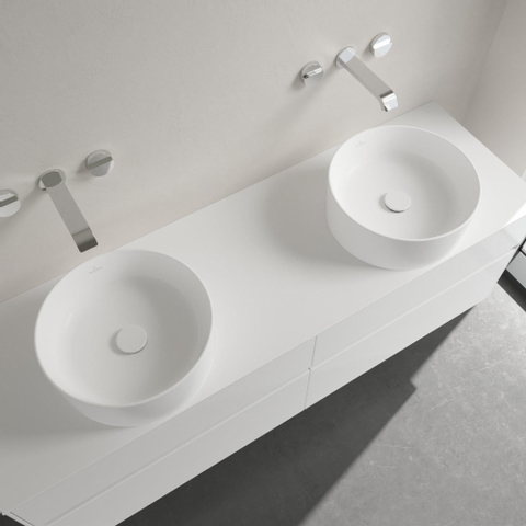 Villeroy & Boch Collaro opzetwastafell rond - diameter 40cm - zonder overloop - zonder kraangat CeramicPlus - Stone White (mat wit) SW336043