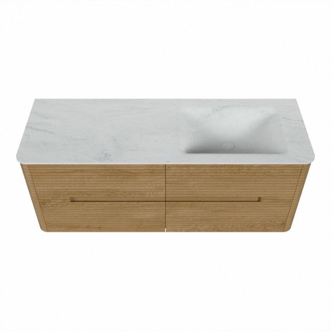 Mondiaz CIRO-DLUX Badkamermeubelset - 130x45x50cm - Solid surface wastafel Opalo - 1 wasbak Rechts - zonder kraangaten - 4 lades - Oak SW1531035