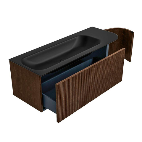 MONDIAZ KURVE Meuble de salle de bains 125 cm avec module 25 R couleur Walnut avec 1 tiroir et 1 porte. Lavabo BIG MEDIUM gauche sans trou de robinet Urban. SW1138477