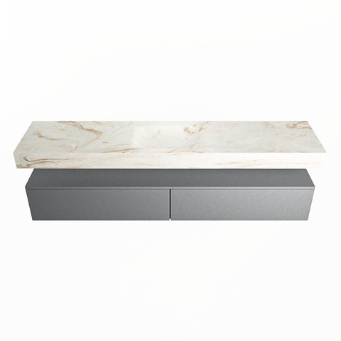 Mondiaz ALAN-DLUX Ensemble de meuble - 200cm - meuble Plata mat - 2 tiroirs - Lavabo Cloud Frappe suspendu - vasque Centre - 0 trous de robinet SW805288