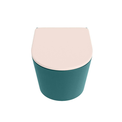 Mondiaz LAVIE hangtoilet – spoelrandloos – 36 x 53 cm – met softclose zitting – Smag (groen), zitting Rosee (roze) SW1208691
