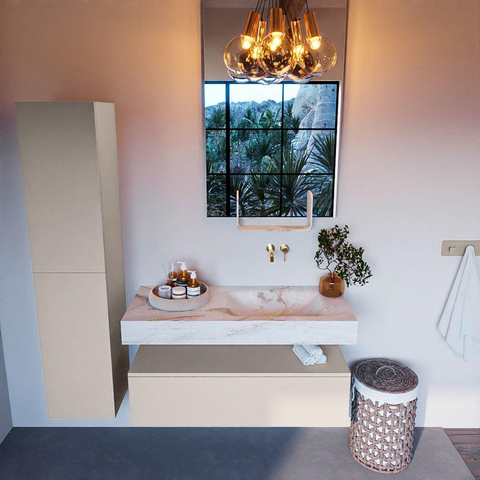 Mondiaz ALAN-DLUX Ensemble de meuble - 110cm - meuble Linen mat - 1 tiroir - Lavabo Cloud Frappe suspendu - vasque Droite - 0 trous de robinet SW805474