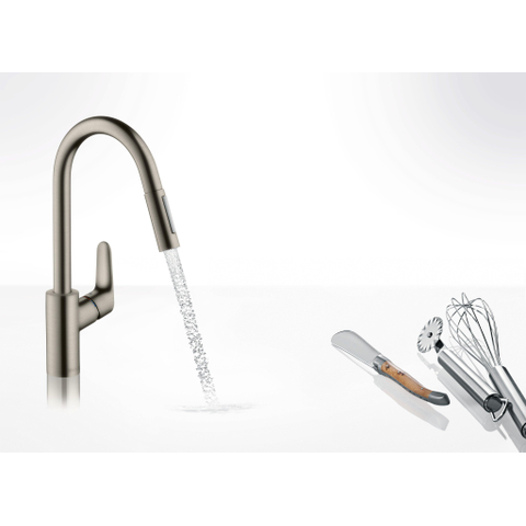 Hansgrohe Focus m41 Eengreeps keukenmengkraan - 240 met uittrekbare vuistdouche - 2 straalsoorten - rvs look GA66536