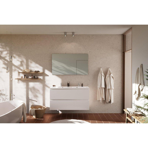 Nemo Go Ensemble de meuble - 60x65x45.5cm - 2 tiroirs - sans poignée - 2 vasque Blanc brillant - 2 trous de robinet - avec miroir - MDF standard white SW911707