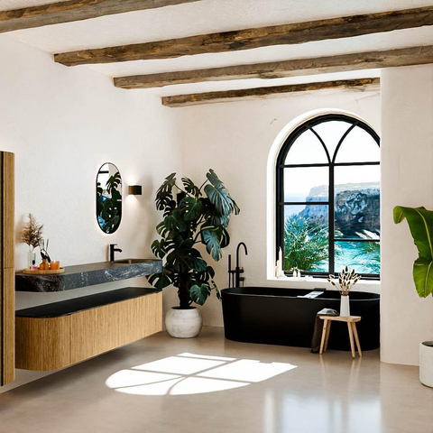 MONDIAZ THOR-DLUX Meuble de salle de bains 190cm arrondi gauche + droite couleur Oak avec 2 tiroirs et 2 portes. Vasque suspendue CLOUD Droite 1 trou de robinet couleur Lava. SW1466376