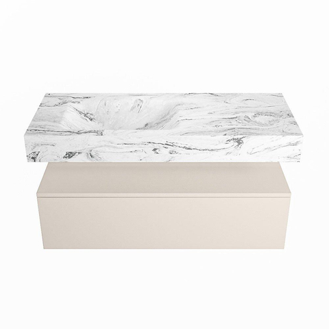 MONDIAZ ALAN - DLUX Ensemble de meubles de salle de bains - 110cm - meuble bas - Linen - 1 tiroir - lavabo suspendu - vasque à gauche - 0 trous de robinet - Glace SW806051