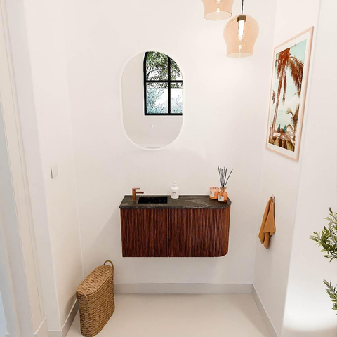 Mondiaz JOYA-DLUX 81.6cm toiletmeubel - ronding rechts kleur Ruby - Wastafel FAYE positie Links 1 kraangat kleur Lava. SW1423665