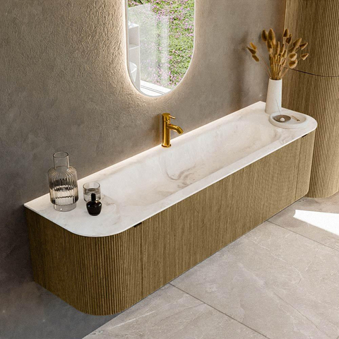 Mondiaz KURVE-DLUX Ensemble de meubles de salle de bains - 170x46x40cm - 1 tiroir - 2 portes - lavabo solid surface - central - 1 trou de robinet - Dusk SW1415008