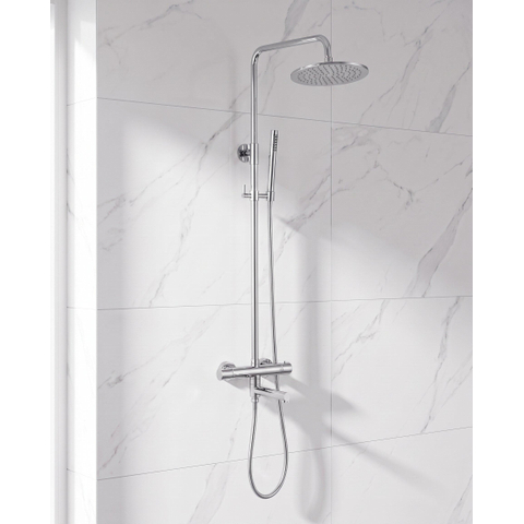 Fortifura Calvi Regendoucheset - thermostatisch - 25cm hoofddouche - gladde slang - staaf handdouche - draaibare baduitloop - chroom SW1592522