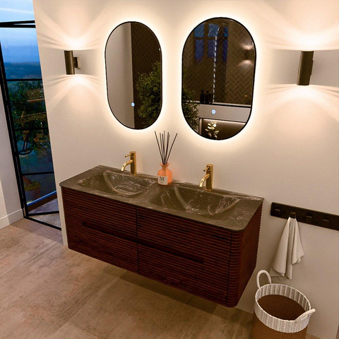 Mondiaz CIRO-DLUX Badkamermeubelset - 130x45x50cm - Solid surface wastafel Lava - 2 wasbak Dubbel - 2 kraangaten - 4 lades - Ruby SW1531593