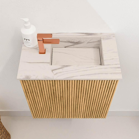 Mondiaz JOYA-DLUX 40cm toiletmeubel - kleur Oak - Wastafel FAYE positie Rechts 1 kraangat kleur Nata. SW1423990