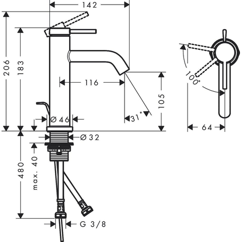Hansgrohe Tecturis s Eengreeps wastafelkraan - 110 - coolstart - met PopUp - trekwaste - hoogglans chroom SW918688