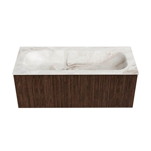 MONDIAZ KURVE-DLUX Meuble de salle de bains 110 cm couleur Walnut avec 1 tiroir. Lavabo BIG MEDIUM central sans trou de robinetterie couleur Frappe. SW1137472