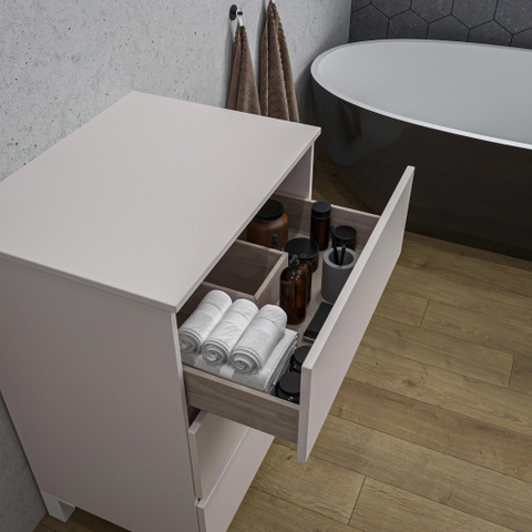Saniclass Chaci PLUS Meuble de salle de bain - 60x86x46cm - plan de toilette - 3 tiroirs - mat cotton (beige) SW1182411