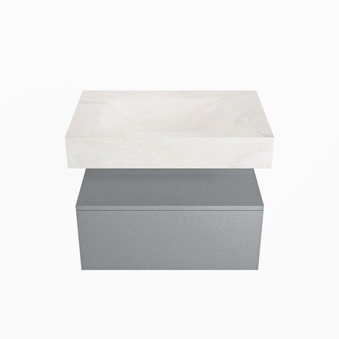 Mondiaz ALAN-DLUX Ensemble de meuble - 70cm - meuble - Plata mat - 1 tiroir - Lavabo Cloud Ostra suspendu - vasque Centre - 1 trou de robinet - Beige SW807761