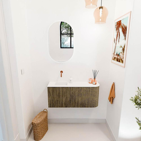 Mondiaz JOYA 91.6cm toiletmeubel - ronding rechts kleur Dusk - Wastafel FAYE positie Links Zonder kraangat kleur Talc. SW1421596