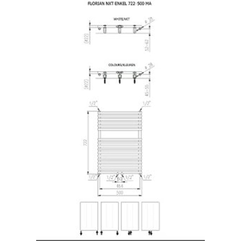 Plieger Florian Nxt M designradiator enkel horizontaal met middenaansluiting 722x500mm 391W mat wit 7255163