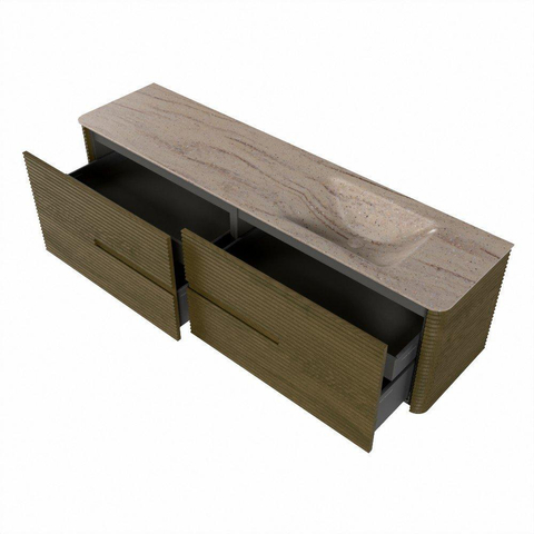 Mondiaz CIRO-DLUX Badkamermeubelset - 180x45x50cm - Solid surface wastafel Saba - 1 wasbak Rechts - 1 kraangat - 4 lades - Dusk SW1533363