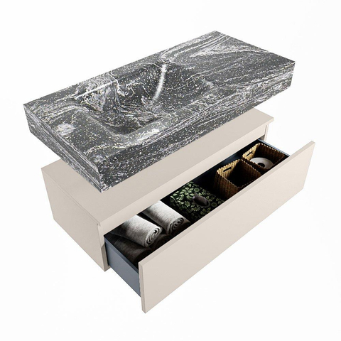 MONDIAZ ALAN - DLUX Badkamermeubelset - 100cm - onderkast - Linen - 1 lade - vrijhangende wastafel - wasbak links - 1 kraangat - Lava SW808209