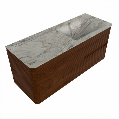 Mondiaz CIRO-DLUX Ensemble de meubles de salle de bains - 120x45x50cm - lavabo solid surface Glace - 1 vasque à droite - sans trous de robinet - 2 tiroirs - Ruby SW1531670