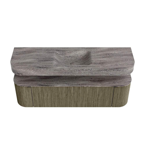 MONDIAZ THOR-DLUX 160cm meuble de salle de bains arrondi gauche + droite couleur Shadow avec 1 tiroir et 2 portes. Vasque suspendue CLOUD Milieu 1 trou de robinet couleur Oza. SW1465323