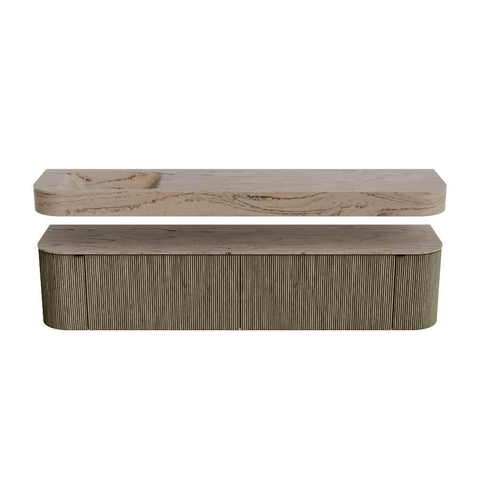 MONDIAZ THOR-DLUX 200cm meuble de salle de bains arrondi gauche + droite couleur Shadow avec 2 tiroirs et 2 portes. Vasque suspendue CLOUD Gauche sans trou de robinet couleur Arena. SW1467084