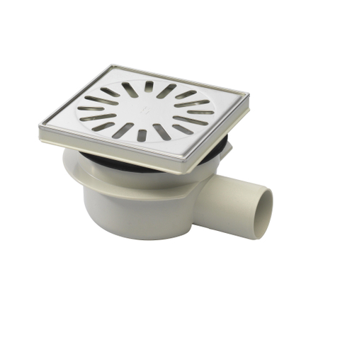 Aquaberg kunststof put met zijaansl50mm RVS rand/rooster verstelbaar 146x146mm vert 30/hor 15mm 2300023