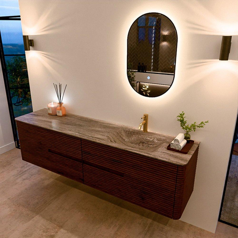 Mondiaz CIRO-DLUX Badkamermeubelset - 190x45x50cm - Solid surface wastafel Oza - 1 wasbak Rechts - 1 kraangat - 4 lades - Ruby SW1532138