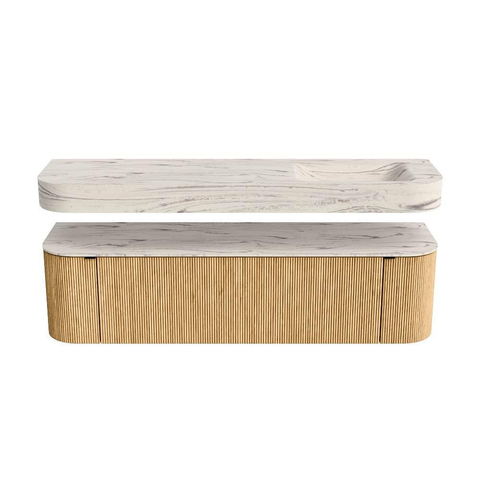 MONDIAZ THOR-DLUX Meuble de salle de bains - 170cm - arrondi gauche + droite - couleur Oak - 1 tiroir - 2 portes - Vasque suspendue CLOUD droite sans trou de robinet - couleur Nata SW1465767