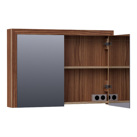 Saniclass Walnut wood Spiegelkast - 100x70x15cm - 2 links/rechtsdraaiende Spiegeldeuren - hout -natural walnut SW393097