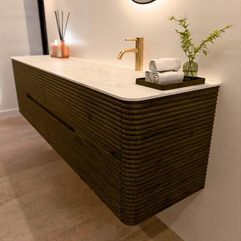 Mondiaz CIRO-DLUX Badkamermeubelset - 180x45x50cm - Solid surface wastafel Opalo - 1 wasbak Rechts - 1 kraangat - 4 lades - Shadow SW1532438