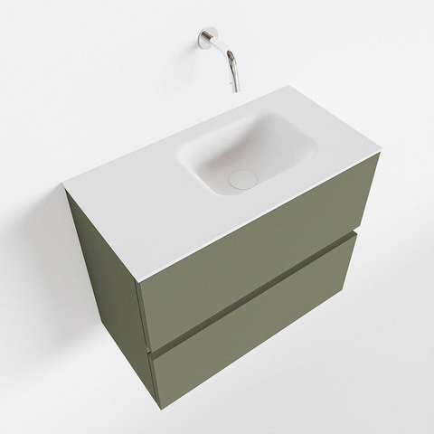 MONDIAZ ADA Toiletmeubel 60x30x50cm met 0 kraangaten 2 lades army mat Wastafel Lex rechts Solid Surface Wit SW472598