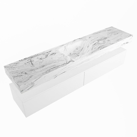Mondiaz ALAN-DLUX Ensemble de meuble - 200cm - meuble Talc mat - 2 tiroirs - Lavabo Cloud Glace suspendu - vasque Centre - 1 trou de robinet SW805764