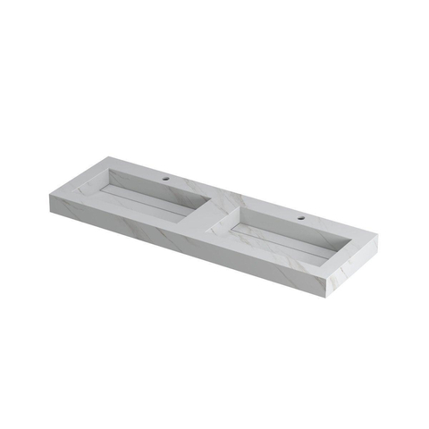 Ink Pitch wastafel - 140x45x9cm - 2 wasbakken - 2 kraangaten - mat calacatta (wit) SW693504