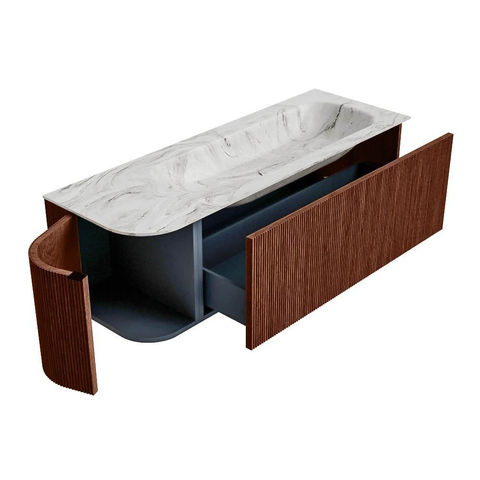 Mondiaz KURVE-DLUX Badkamermeubelset - 135x46x40cm - 1 lade - 1 deur - wastafel solid surface - rechts - 1 kraangat - Ruby SW1415821