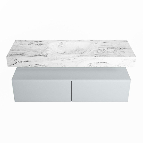 Mondiaz ALAN-DLUX Ensemble de meuble - 130cm - meuble Clay mat - 2 tiroirs - Lavabo Cloud Glace suspendu - vasque Centre - 0 trous de robinet SW806252