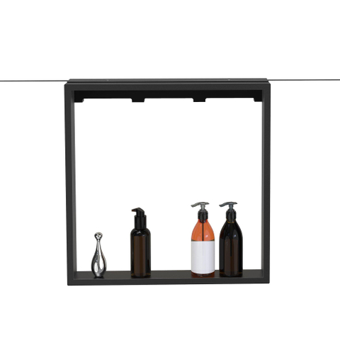 Fortifura Galeria schap met 4 haken - voor douchewand - 50x50x6.5cm - mat zwart - B-KEUS- SCHAP DIENT IN ELKAAR GEZET TE WORDEN MET MONTAGE KIT - OUTLET UDEN STORE42074